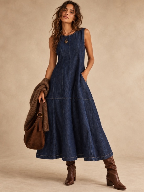 Dresses & Skirts - #45 New! Denim Dark Blue Denim Midi Dress